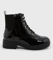 New Look Extra Wide Fit Black Patent Lace Up Boots